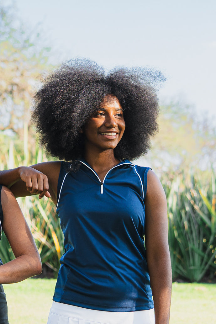 Playera Deportiva con Cierre y Sin Mangas Azul Marino para Dama