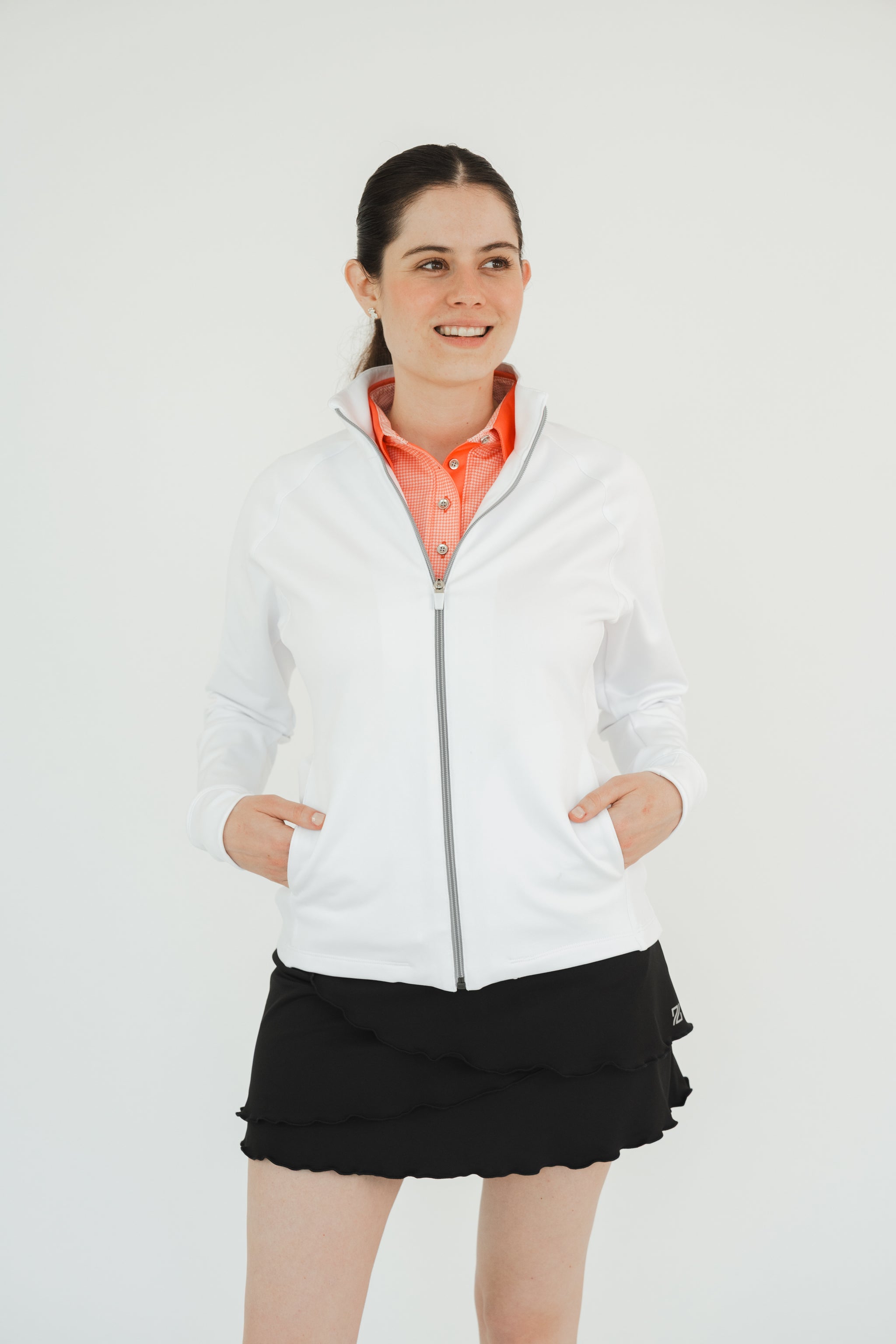 Chamarra golf blanca mujer con cierre felpa ligera - Deportiva elegante clima fresco Zendra Sports