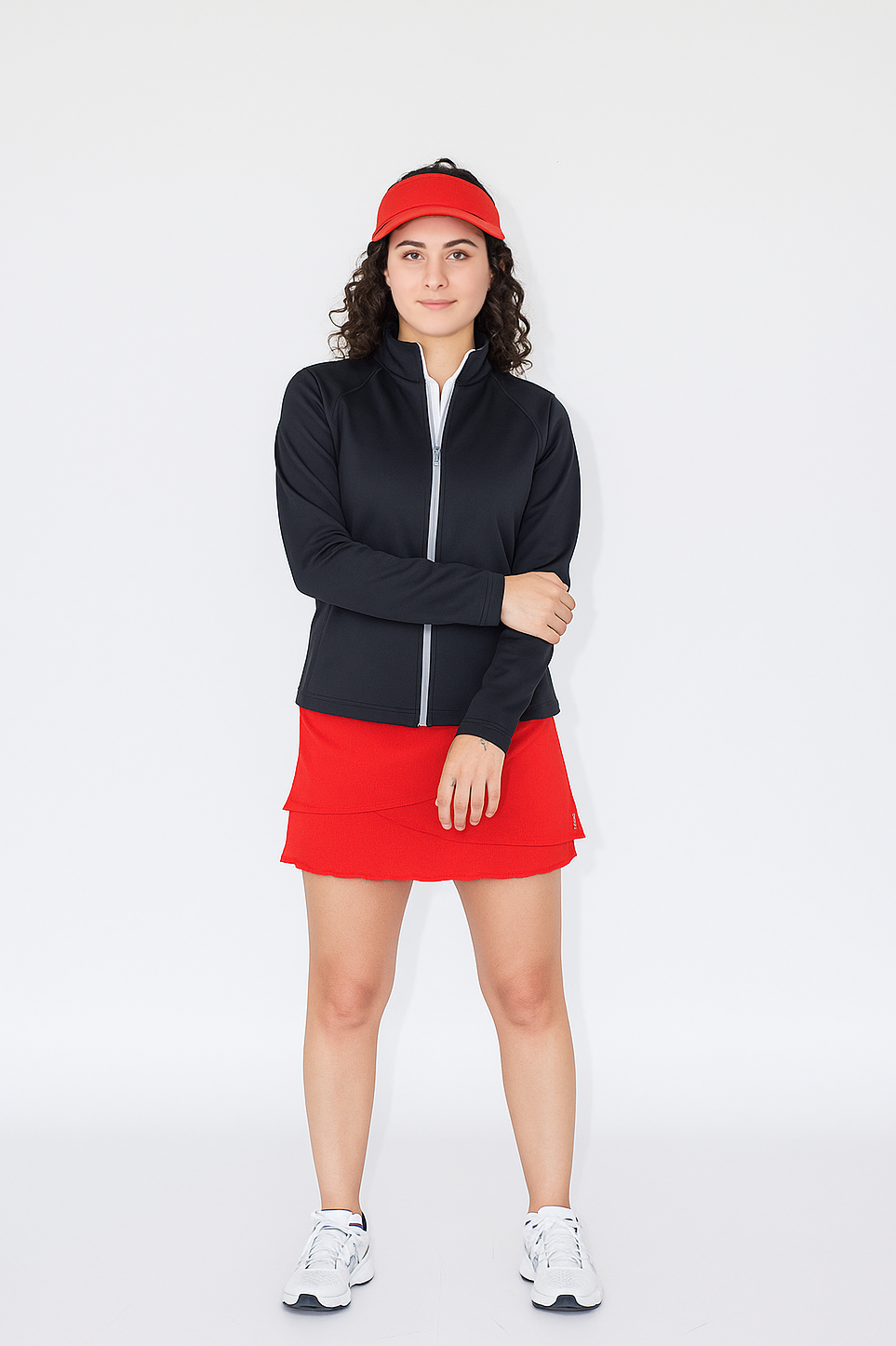 Chamarra de golf con cierre dryfit negra para dama