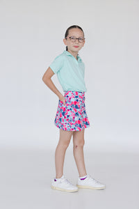 Falda deportiva con estampado floral para niña, ideal para golf, pádel o tenis con licra y bolsillo