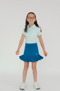 Falda deportiva golf con tablones azul para niña con lycra