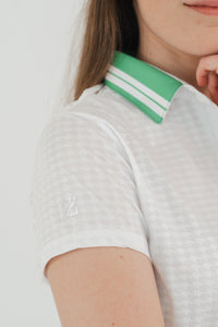 Polo blanca golf mujer - Detalle cuello estampado exclusivo tela ligera fresca Zendra