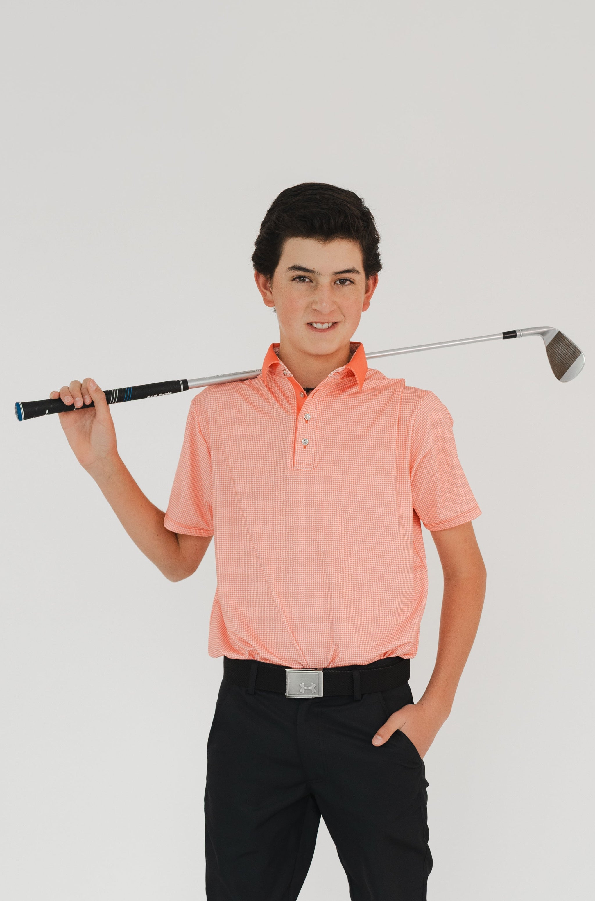 Polo golf DryFit coral para niño - Playera deportiva con protección UV Zendra Sports