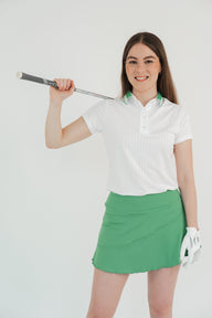 Polo golf blanca mujer cuello estampado tela ligera - Elegante fresca deportiva Zendra Sports