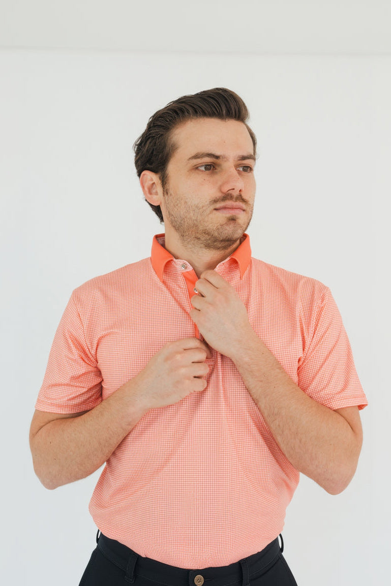 Polo golf coral hombre DryFit UV - Estampado distintivo transpirable fresca Zendra Sports