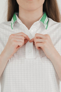 Polo golf mujer blanca tela ligera - Cuello estampado distintivo transpirable Zendra Sports