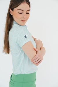 Polo mujer golf estampada azul - DryFit secado rápido protección UV Zendra Sports