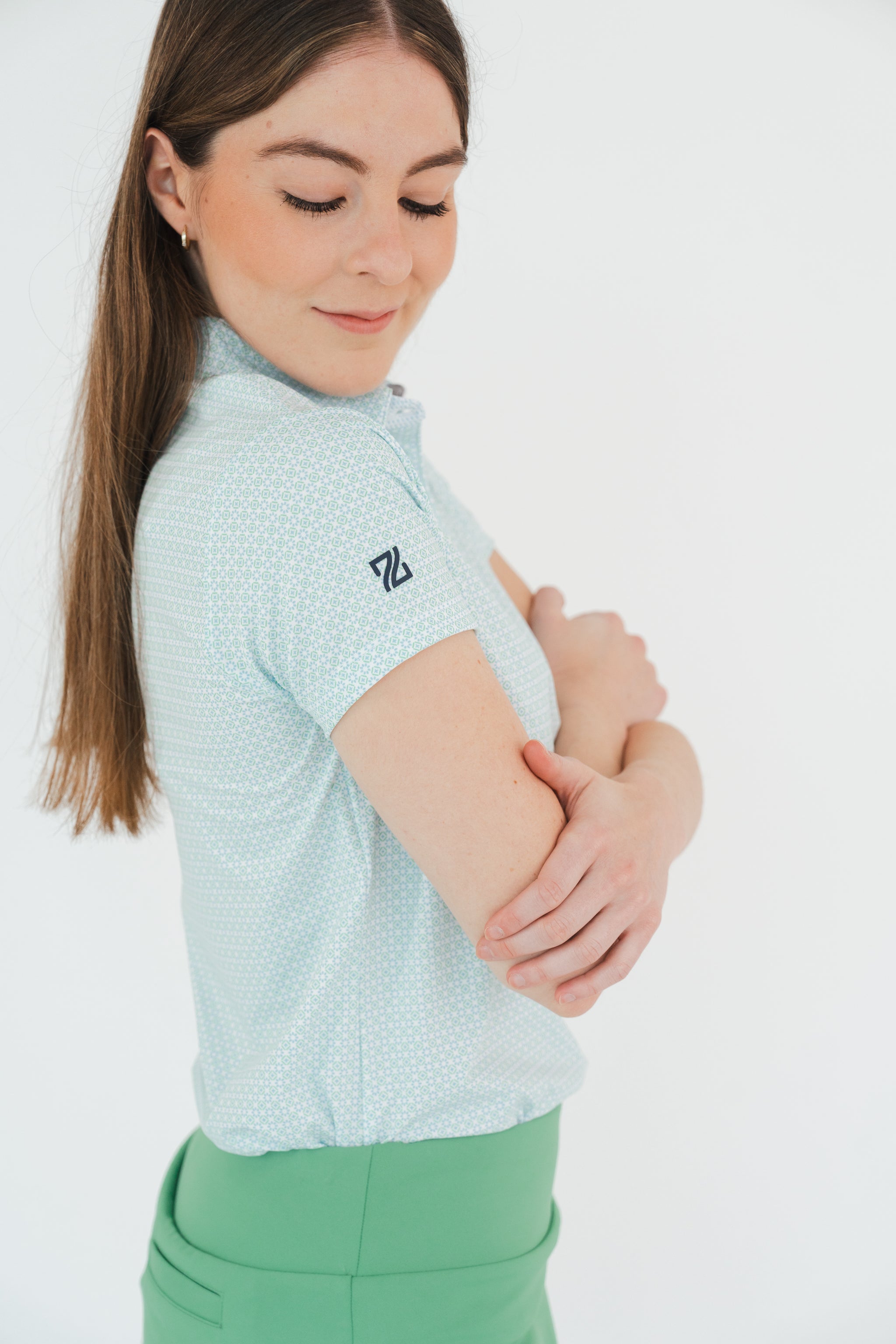 Polo mujer golf estampada azul - DryFit secado rápido protección UV Zendra Sports