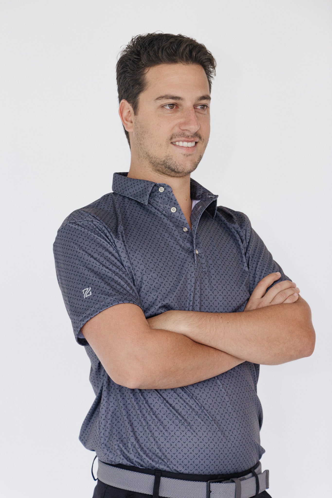 Grey Printed Sports Polo