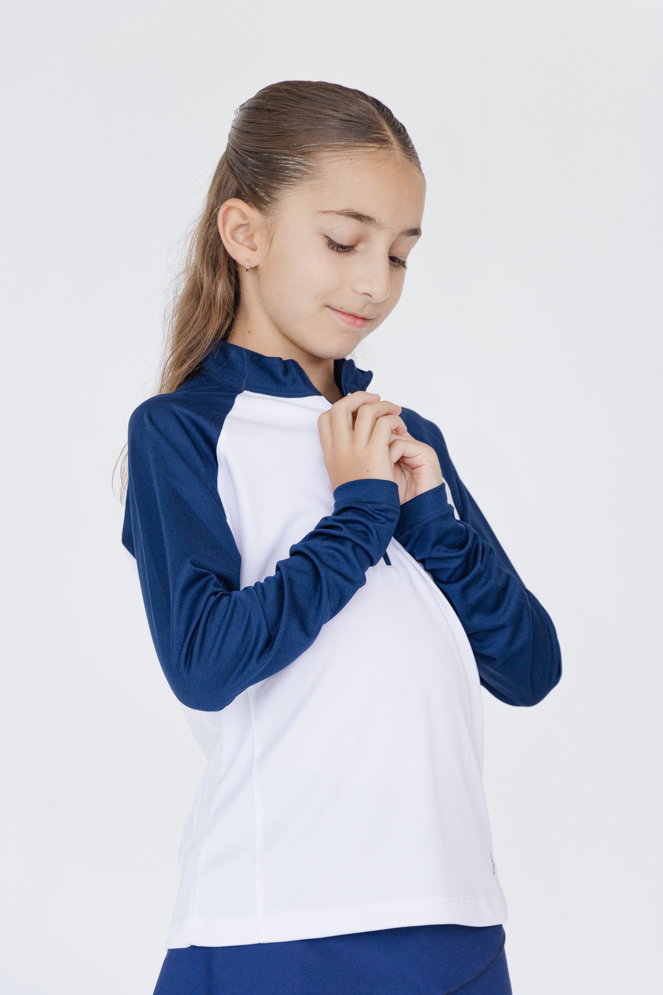 Blue Long Sleeve Zip Up T-Shirt by Gaby López for Girls