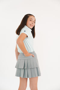 Falda de Golf para Niña Gris con Tablones - Lycra DryFit y Bolsa