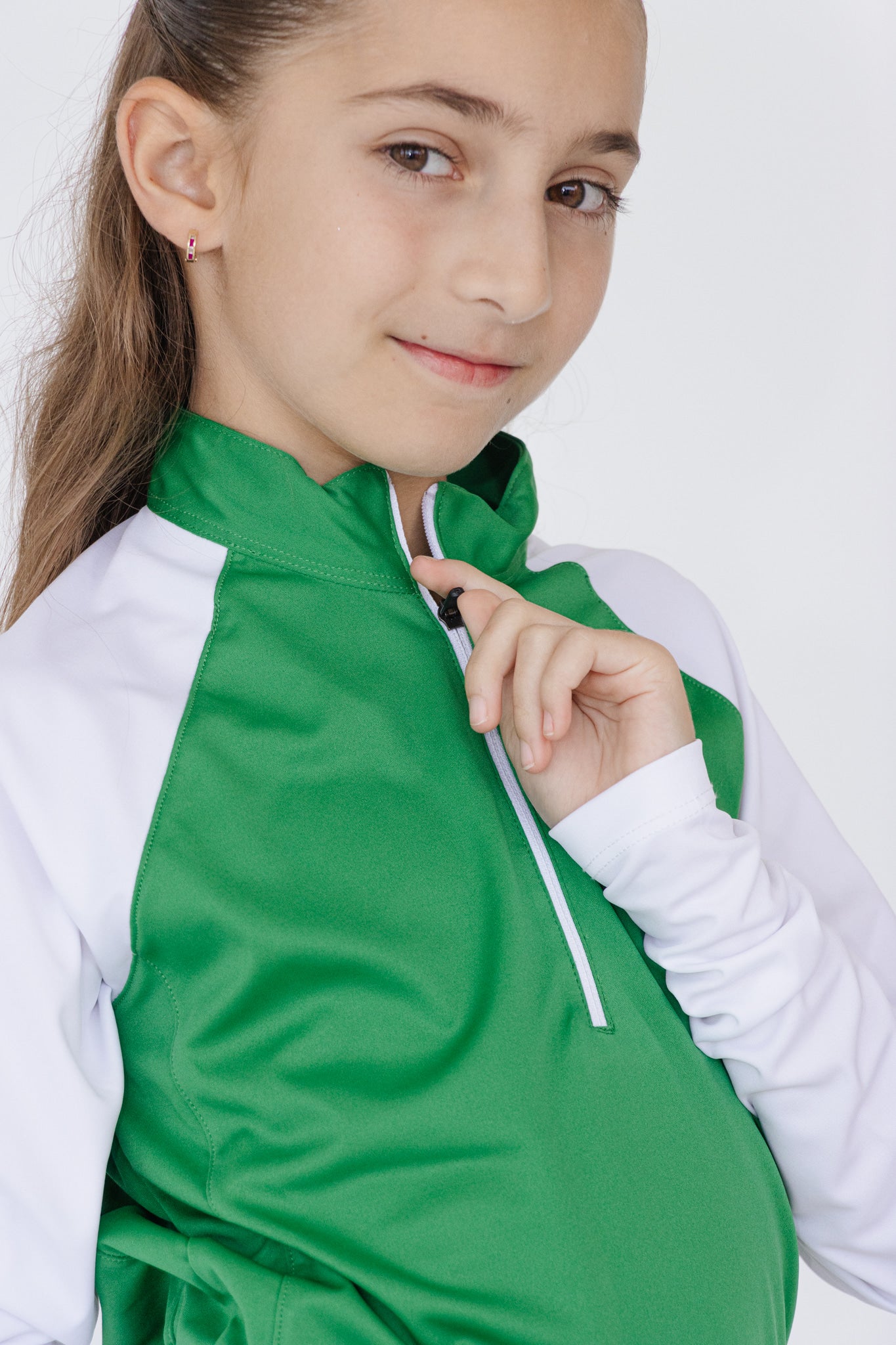 Long Sleeve Zip Up T-Shirt, Green x Gaby López, for Girls