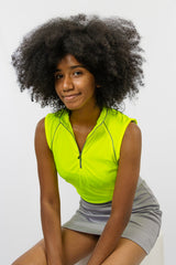 Neon Yellow Sleeveless Zip Up Sports T-Shirt