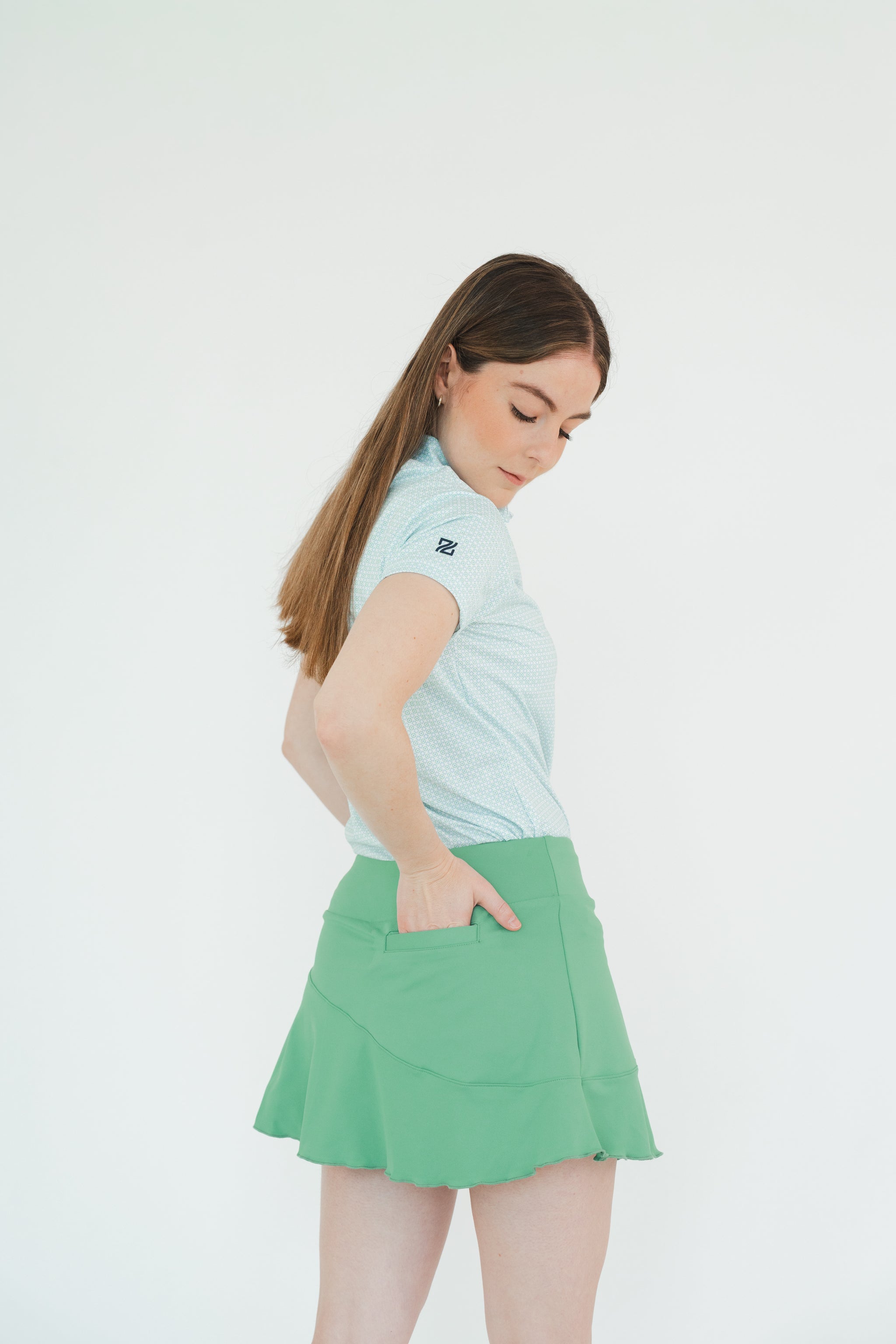 Falda de Golf Diagonal Verde para Dama con Lycra Dry