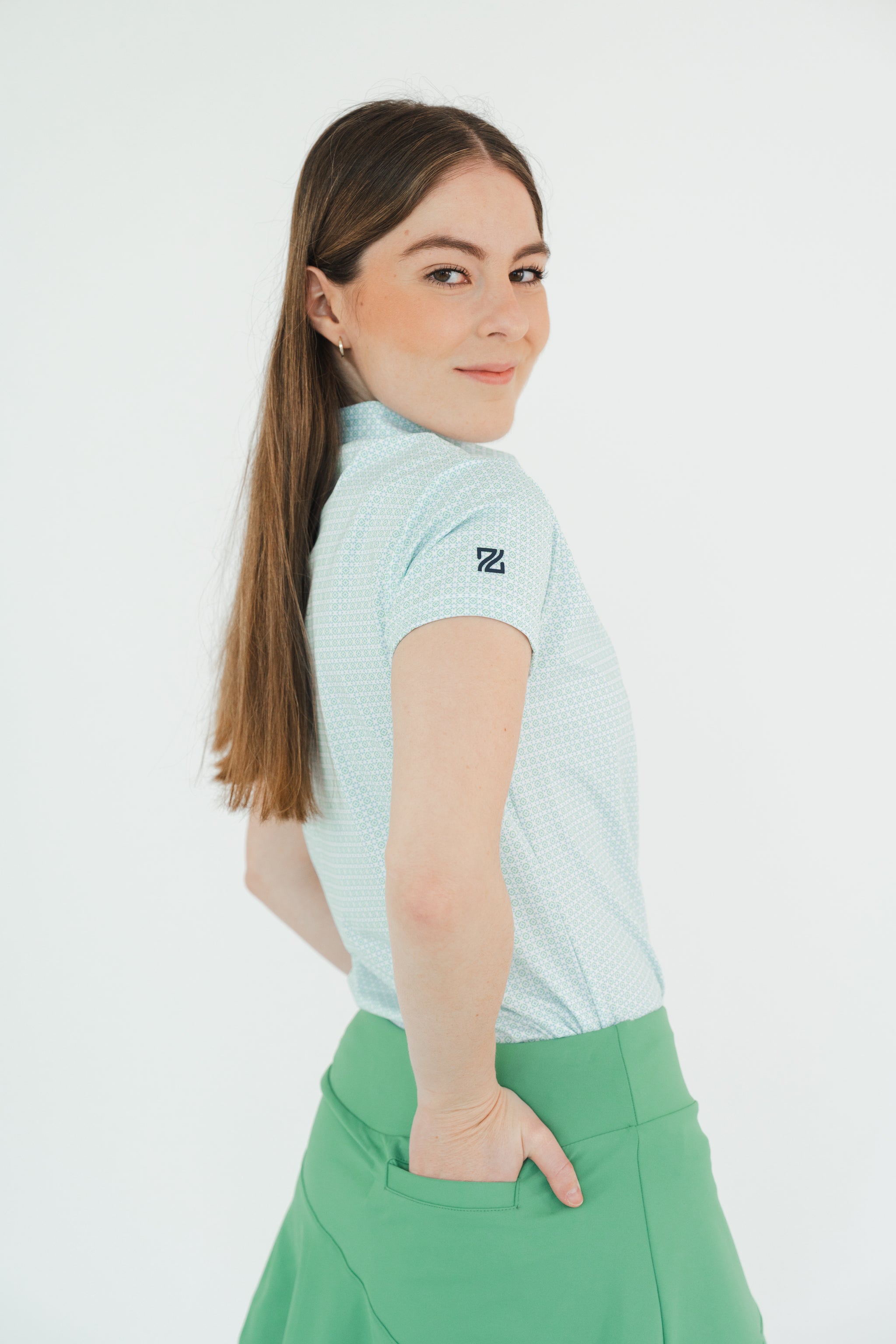 Polo Golf Estampada Azul para Dama DryFit y Protección Solar