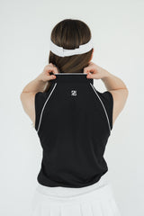 Playera Deportiva Sin Mangas Negra y Vivos Blancos para Dama