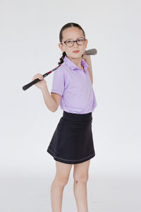 Conjunto de golf para niña con falda negra y polo lila – Zendra México