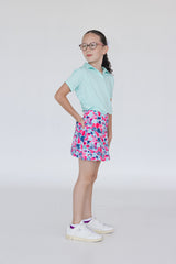 Falda estampada de golf para niña con licra dryfit y bolsa trasera, marca Zendra